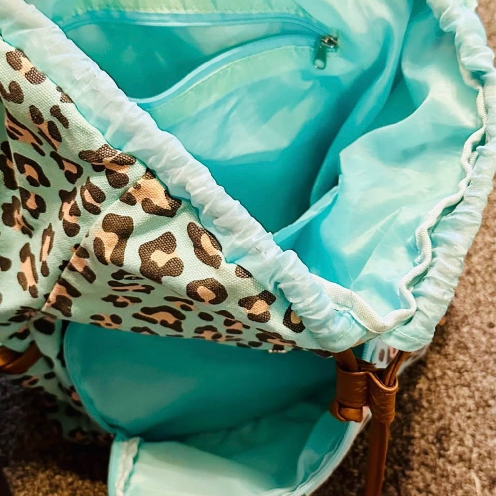 Mint Leopard Print Mini Backpack Purse - Picture 3 of 4